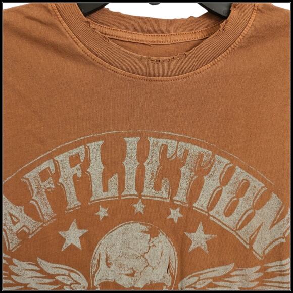 AFFLICTION American Customs Hell on Wheels Winged Skull T-Shirt Orange Men's S - Picture 5 of 7